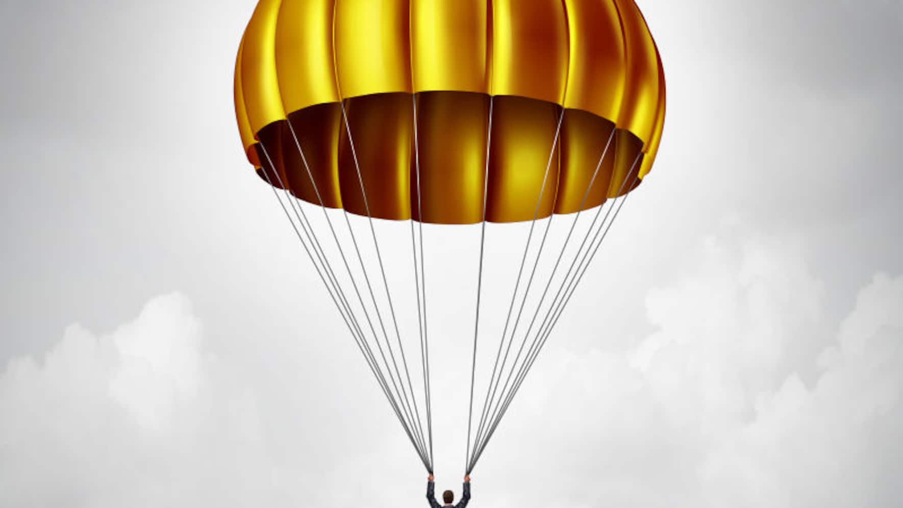 Eine Illustration von einem Mann mit goldenen Fallschirm