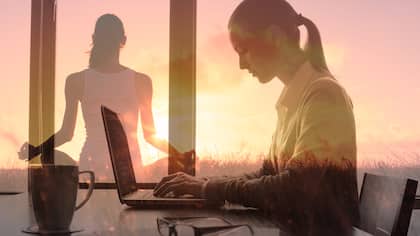 Gesundheit am Arbeitsplatz, BGM, Frau am Laptop Gesundheit am Arbeitsplatz, BGM, Frau am Laptop