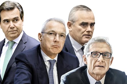 Axel Lehmann, Chairman Credit Suisse, reacts during a press conference, on Sunday, 19 March 2023 in Bern. Switzerland's largest bank UBS agreed to take over Credit Suisse for 3 billion Swiss francs ($3.25 billion) in a government-brokered deal over the weekend following days of market upheaval over the health of the banking sector.(KEYSTONE/Peter Klaunzer)