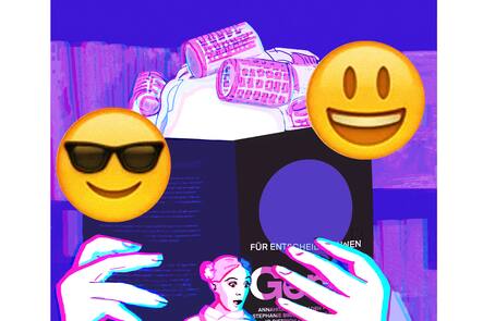 Illustration, Frau mit Lockenwickler liest Buch über Generation Z und Unternehmensführung