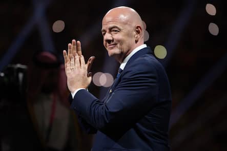 LUSAIL CITY, QATAR - DECEMBER 18: FIFA President Gianni Infantino before the presentation following the FIFA World Cup Qatar 2022 Final match between Argentina and France at Lusail Stadium on December 18, 2022 in Lusail City, Qatar. (Photo by Visionhaus/Getty Images)