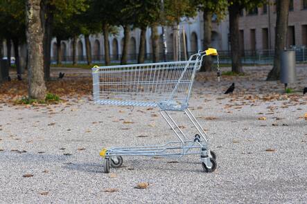 Verlassener leerer Einkaufswagen inmitten eines öffentlichen Parks *** Abandoned empty shopping cart in the middle of a public park Copyright: imageBROKER/Firn ibxmob09305152.jpg Bitte beachten Sie die gesetzlichen Bestimmungen des deutschen Urheberrechtes hinsichtlich der Namensnennung des Fotografen im direkten Umfeld der Veröffentlichung