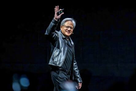 TAIPEI, TAIWAN - 2023/05/29: Nvidia president and CEO Jensen Huang enters the stage while waving to the audience at a keynote presentation at COMPUTEX. The COMPUTEX 2023 runs from 30 May to 02 June 2023 and gathers over 1,000 exhibitors from 26 different countries with 3000 booths to display their latest products and to sign orders with foreign buyers. (Photo by Walid Berrazeg/SOPA Images/LightRocket via Getty Images)