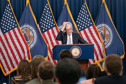 Federal Reserve Chair Jerome Powell an einer Pressekonferenz im Mai 2023.