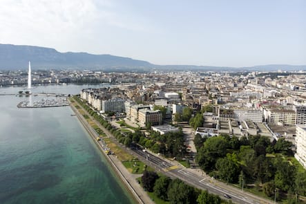 Genf am Genfersee aus Adlerperspektive.