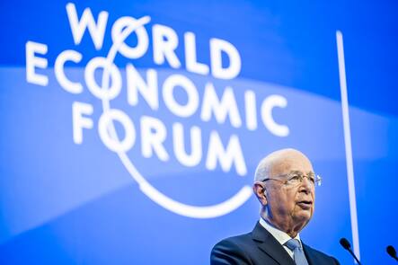 World Economic Forum founder Klaus Schwab speaks during the 53rd annual meeting of the World Economic Forum, WEF, in Davos, Switzerland, Tuesday, January 17, 2023. The meeting brings together entrepreneurs, scientists, corporate and political leaders in Davos under the topic "Cooperation in a Fragmented World" from 16 to 20 January. (KEYSTONE/Gian Ehrenzeller)