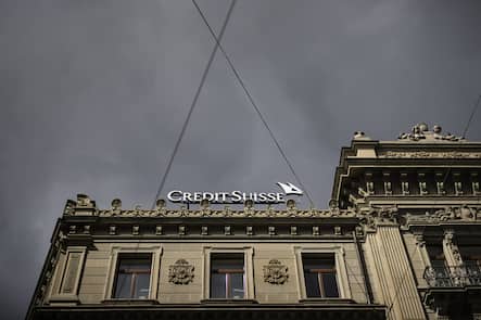 The logo of the Swiss bank Credit Suisse is seen at the banks headquarters at Paradeplatz in Zurich, Switzerland on Monday, March 27, 2023. (KEYSTONE/Michael Buholzer)