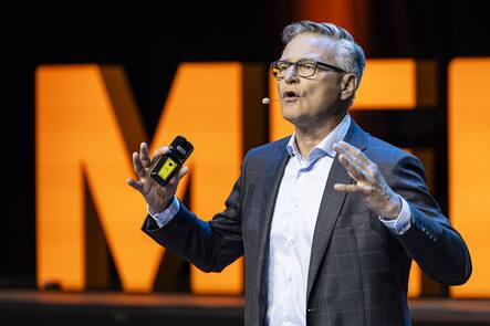 Mario Irminger, Praesident der Generaldirektion MGB, .spricht waehrend der Bilanzmedienkonferenz der Migros, am Dienstag, 25. Maerz 2025 in Zuerich. (KEYSTONE/Michael Buholzer)
