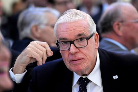 epa04591089 Klaus-Michael Kuehne, majority shareholder of logistics company Kuehne+Nagel and grandchild of the company's founder, attends the celebrations for the company's 125th anniversary in Bremen, Germany, 28 January 2015. Founded in 1890 in Bremen, the logistics company operates global these days and employs some 63,000 people. EPA/INGO WAGNER