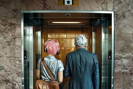 HZ FOKUS Boomers versus GenZ at work KI illustration HZ - Julie Body / Midjourney Must be published with the mention: Diese Illustration wurde vom KI-Modell Midjourney generiert und von einem Menschen überprüft und finalisiert.