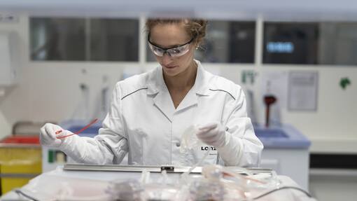 Lonza setzt sich am Investorentag neue Ziele Eine Mitarbeiterin von Lonza, arbeitet in einem Labor in Visp.