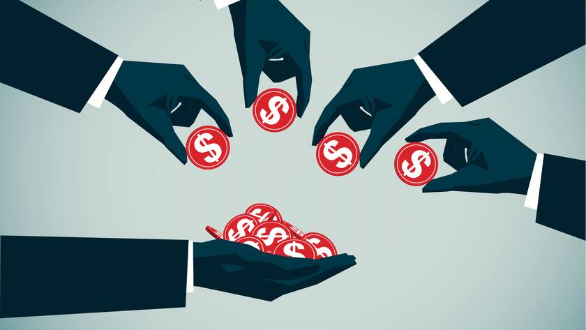 Illustration von Händen, die nach Münzen greifen