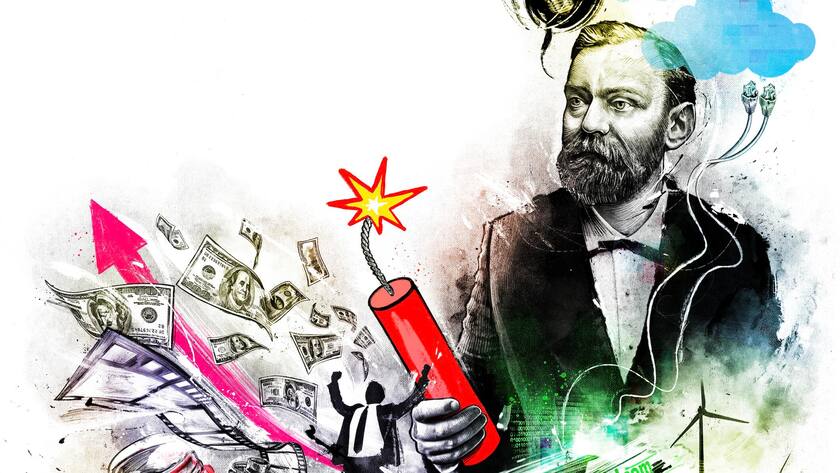 Illustration Millionär 3/21: Monopole, Alfred Nobel, Spotify, Fujifilm