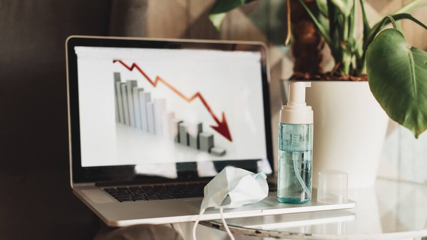Coronavirus Impact and outbreak. Economic impact of coronavirus outbreak deepens. Bar Charts step down on the world map which close up China and text coronavirus on a bar chart.