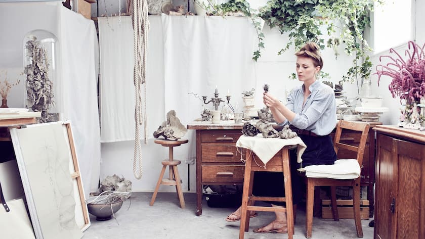 In the studio of Phoebe Cummings photographed by Alun Callender