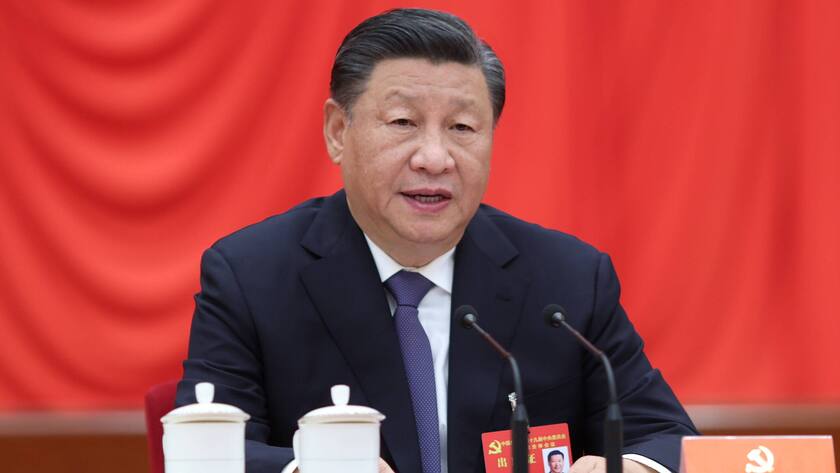 221012 -- BEIJING, Oct. 12, 2022 -- Xi , general secretary of the Communist Party of China CPC Central Committee, makes an important speech at the seventh plenary session of the 19th Central Committee of the CPC, in Beijing, capital of China. The plenary session was held from Oct. 9 to 12 in Beijing. CHINA-BEIJING-CPC CENTRAL COMMITTEE-SEVENTH PLENARY SESSION CN JuxPeng PUBLICATIONxNOTxINxCHN