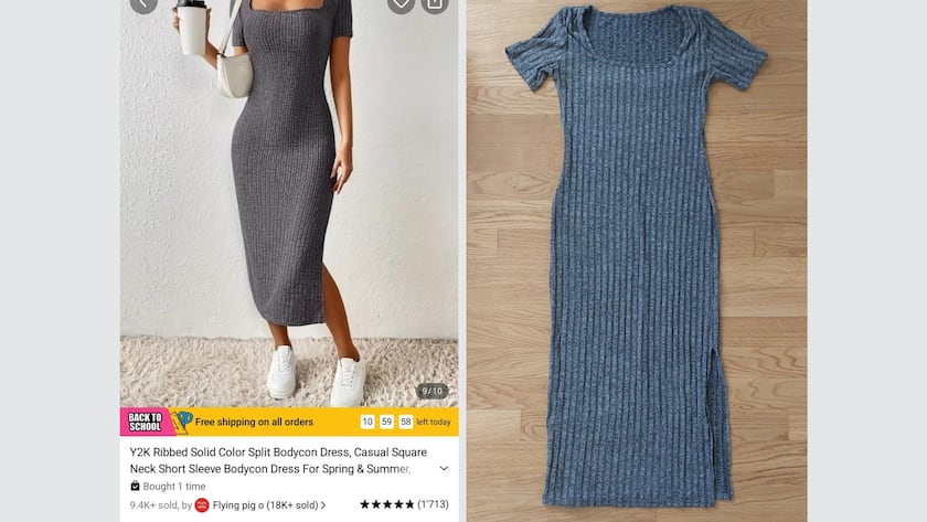 Das graue Kleid roch weniger stark nach Plastik und war angenehm zu tragen