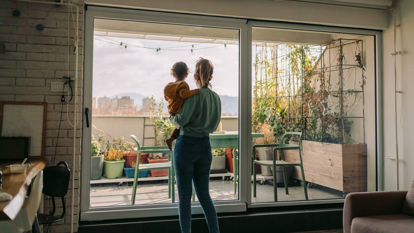 Photo of mom and baby boy at home