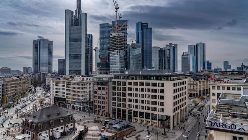 Skyline von Frankfurt am Main, an der Hauptwache, Hessen, Deutschland, Skyline Frankfurt *** Frankfurt am Main skyline, at the Hauptwache, Hesse, Germany, Frankfurt skyline
