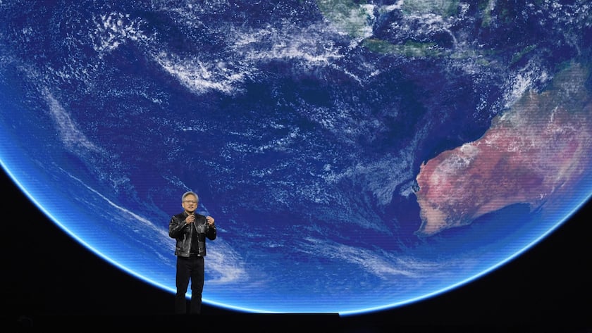 CEO Jensen Huang speaks about AI and climate during the keynote address of Nvidia GTC in San Jose, Calif., Monday, March 18, 2024. (AP Photo/Eric Risberg) Jensen Huang