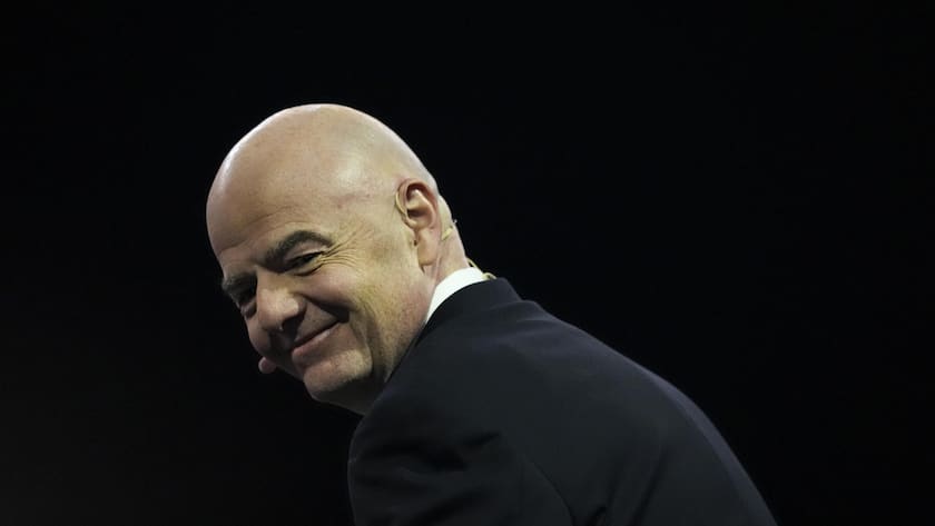 FIFA President Gianni Infantino' speaks during the draw for the 2025 FIFA Club World Cup soccer tournament, Thursday, Dec. 5, 2024, in Miami. (AP Photo/Rebecca Blackwell)