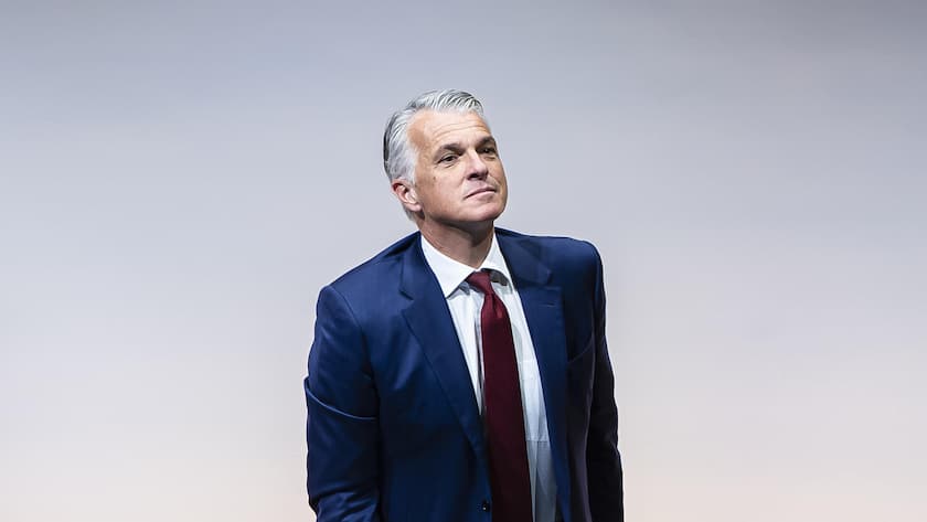 Newly appointed Group Chief Executive Officer of Swiss Bank UBS Sergio P. Ermotti arrives with for a news conference in Zurich, Switzerland on Wednesday, March 29, 2023. (KEYSTONE/Michael Buholzer)