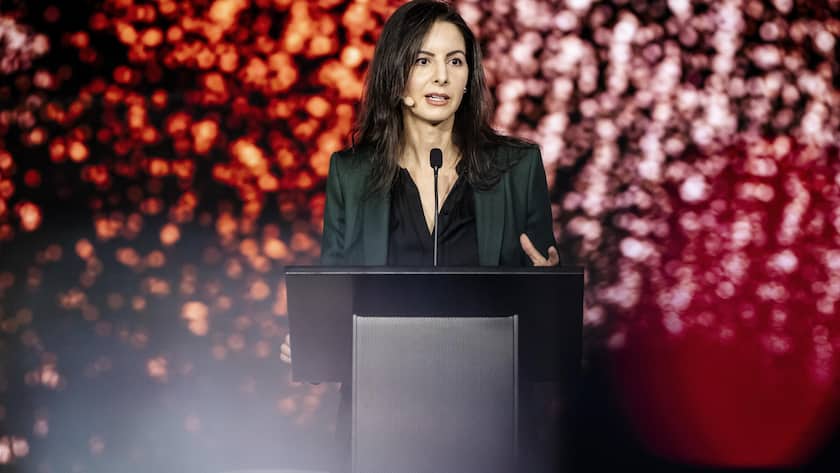 epa11677850 CEO of Danish Centre for AI Innovation A/S (DCAI) Nadia Carlsten speaks during the launch of the supercomputer Gefion at the Vilhelm Lauritzen Terminal in Kastrup, Denmark, 23 October 2024. The new AI supercomputer named Gefion, an NVIDIA DGX SuperPOD, has been established in collaboration with Denmark's Export and Investment Fund (EIFO) and NVIDIA. EPA/MADS CLAUS RASMUSSEN DENMARK OUT