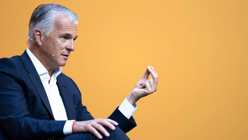 KEYPIX - Der CEO der Grossbank UBS, Sergio Ermotti, nimmt an einer Talkrunde am "Tag der Wirtschaft 2025" des Wirtschaftsverbandes Economiesuisse teil, am Freitag, 5. September 2025 im Kongresszentrum Trafo in Baden. (KEYSTONE/Andreas Becker)