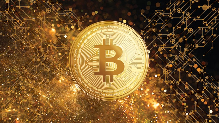 Ist der Abgesang auf den Bitcoin gerechtfertigt oder verfrüht? Bitcoin or btc cryptocurrency trading and investment concept gold shiny blockchain background Technological golden space 3d illustration concept of digital currency trading and virtual investment