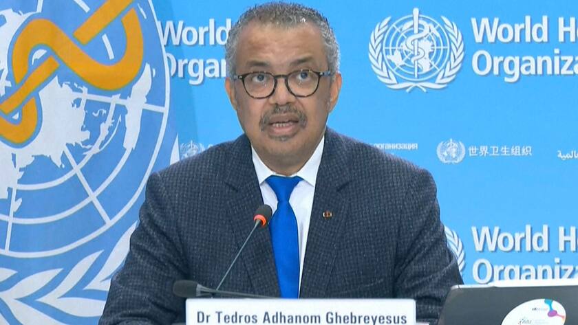 WHO-Chef Tedros Adhanom Ghebreyesus bei der Pressekonferenz.