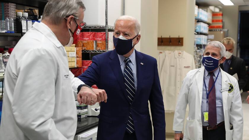 President Joe Biden greets Barney Graham, left during a visit at the Viral Pathogenesis Laboratory at the National Institutes of Health on Thursday, February 11, 2021 in Bethesda, Maryland. PUBLICATIONxNOTxINxUSA Copyright: xCNPx/xMediaPunchx