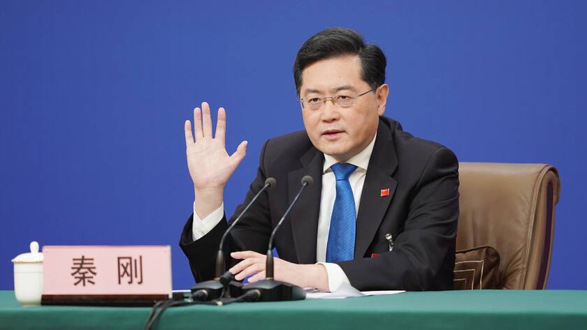 Chinese Foreign Minister Qin Gang attends a press conference during the first session of the 14th National People s Congress NPC at the Media Center Hotel on March 7, 2023 in Beijing, China. PUBLICATIONxINxGERxSUIxAUTxHUNxONLY Copyright: xVCGx VCG111425992218