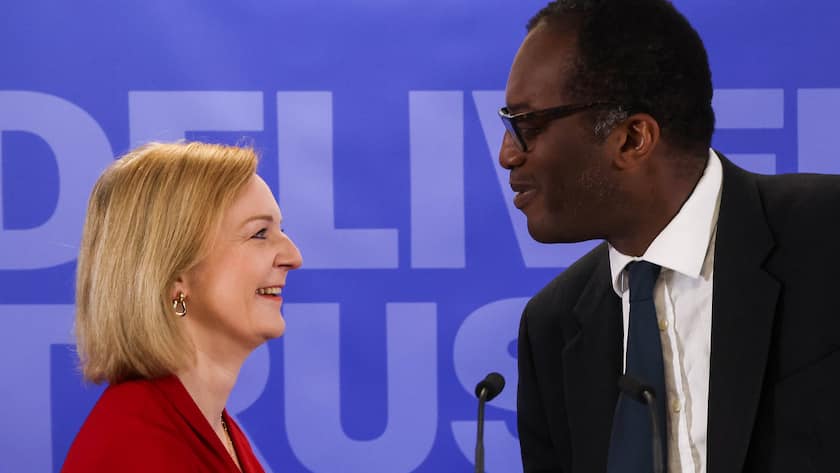 . 14/07/2022. London, United Kingdom. Liz Truss Campaign Launch. Kwasi Kwarteng introduces Liz Truss at launch of her campaign for leader of the Conservative Party at Smith s Square, London. PUBLICATIONxINxGERxSUIxAUTxHUNxONLY xMartynxWheatleyx/xi-Imagesx IIM-23612-0025