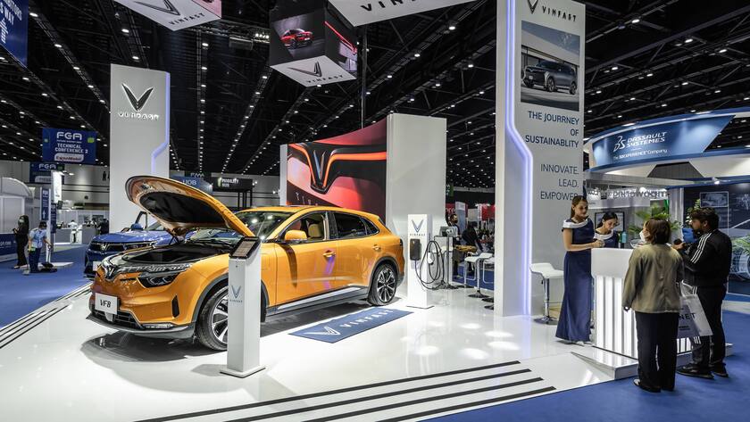 May 18, 2023, Bangkok, Thailand: Vinfast company booth seen at Future Energy Asia Exhibition 2023 at Queen Sirikit National Convention Center. Future Mobility Asia Exhibition & Conference 2023 is a global annual exhibition and conference held in Bangkok, Thailand that is dedicated to advancing future energy solutions in Asia and across the world. Bangkok Thailand - ZUMAs197 20230518_zaa_s197_114 Copyright: xNathaliexJamoisx