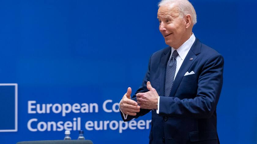 US President Joe Biden pictured at the round table at the start of a meeting of European council, in Brussels, Thursday 24 March 2022, at the European Union headquarters in Brussels. The European Council will discuss the Russian military aggression against Ukraine, security and defence, energy, economic issues, COVID-19 and external relations. POOL PUBLICATIONxNOTxINxBELxFRAxNED NICOLASxMAETERLINCK 25843822