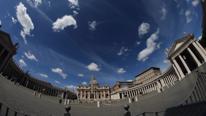 May 3, 2020 - Vatican City, Holy See - POPE FRANCIS after the live-broadcast Regina Caeli prayer gives its blessing in an empty St. Peter s Square from the window of the apostolic palace at the Vatican. Credit Image: via ZUMA Wire Italy - ZUMAi15 20200503zafi15005 Copyright: xEvandroxInettix