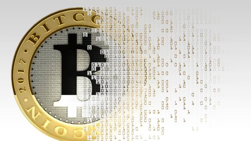 Conceptual illustration representing the bitcoin cryptocurrency. Bitcoin is a type of digital currency, created in 2009, which operates independently of any bank. Certain vendors now accept Bitcoins as payment for goods or services