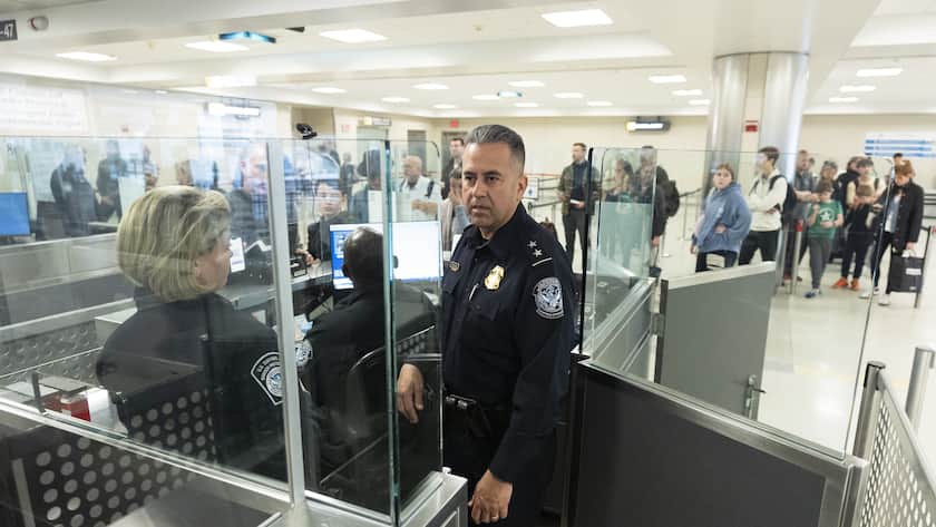 Customs Border Protection's Port of Washington Dulles Executive Director of Admissibility and Passenger Program Ray Provencio, observe the procedures in place in the port of entry at Washington Dulles International Airport in Chantilly, Va., Monday, April 1, 2024. (AP Photo/Manuel Balce Ceneta)Ray Provencio
