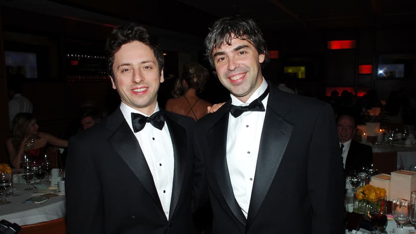 Sergey Brin und Larry Page im Smoking an der Oscar-Party 2007.