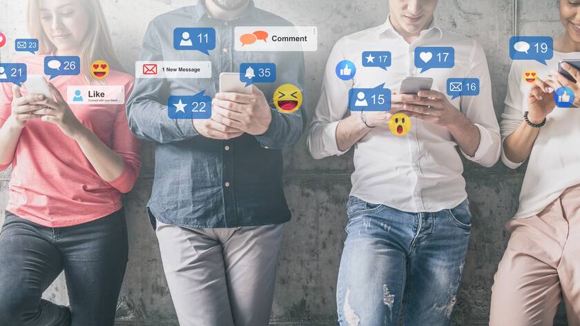 Young people watching a live streaming. Social media concept.