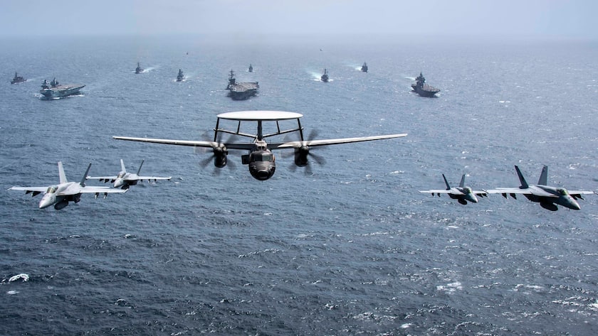 Royal Australian Navy, Japan Maritime Self-Defense Force JMSDF, and U.K. Royal Navy, led by Nimitz-class aircraft carrier USS Carl Vinson CVN 70