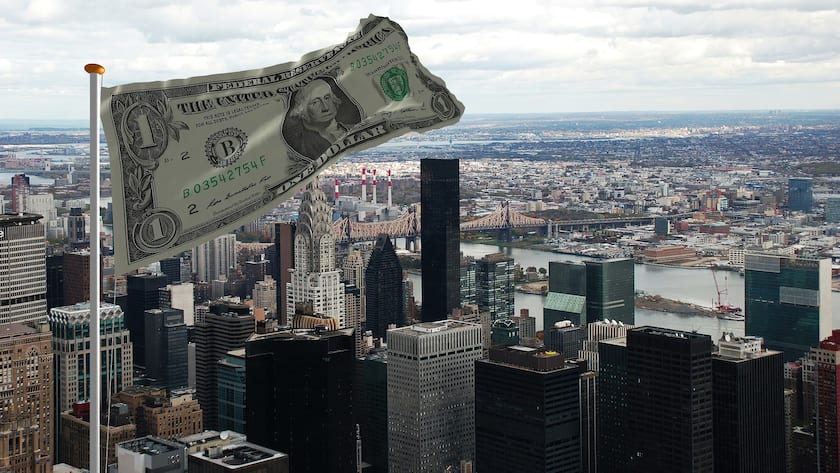 USA dollar flag over the New York city
