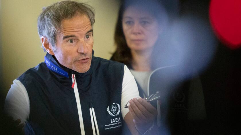 International Atomic Energy Agency IAEA Chief Rafael Grossi speaks to the press after the return of an IAEA team from the Russian-held Zaporizhia nuclear power plant in Ukraine