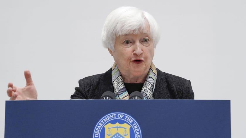 CORRECTED: U.S. Treasury Secretary Yellen U.S. Treasury Secretary Janet Yellen holds a press conference in Niigata, northwest of Tokyo, on May 11, 2023, on the sidelines of a three-day meeting of the Group of Seven finance ministers and central bank governors starting the same day. PUBLICATIONxINxGERxSUIxAUTxHUNxONLY A14AA0001427201P