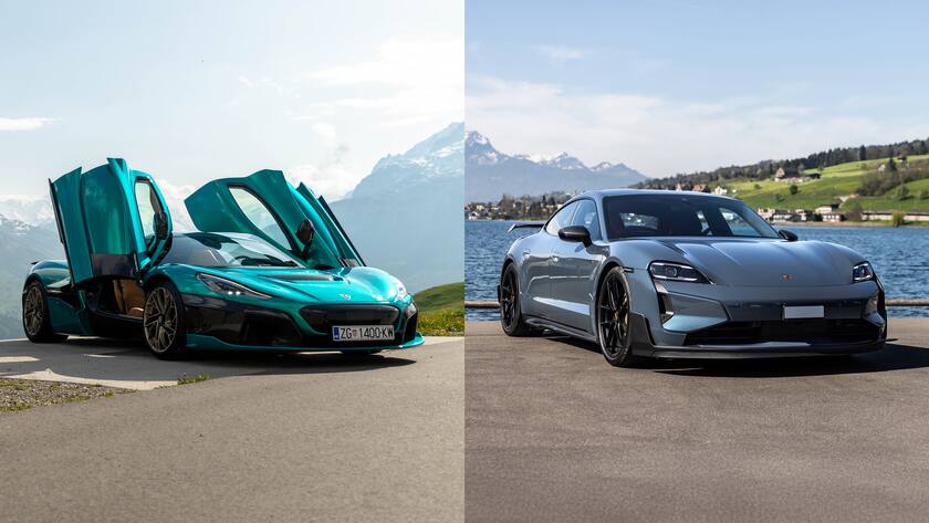 Elektrosportler im Test: Rimac Nevera R und Porsche Taycan
