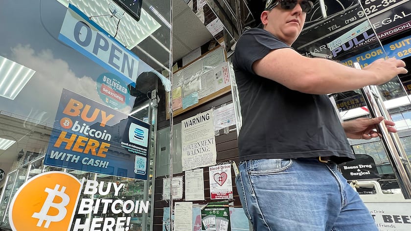 June 3, 2022, NEW YORK CITY, NEW YORK, USA: A man leaves a convenience store that has a bitcoin ATM inside In New York City, June 3, 2022. Lawmakers in New York passed a bill to ban certain bitcoin mining operations that run on carbon-based power sources. NEW YORK CITY USA - ZUMAs139 20220603_zap_s139_003 Copyright: xStephenxShaverx