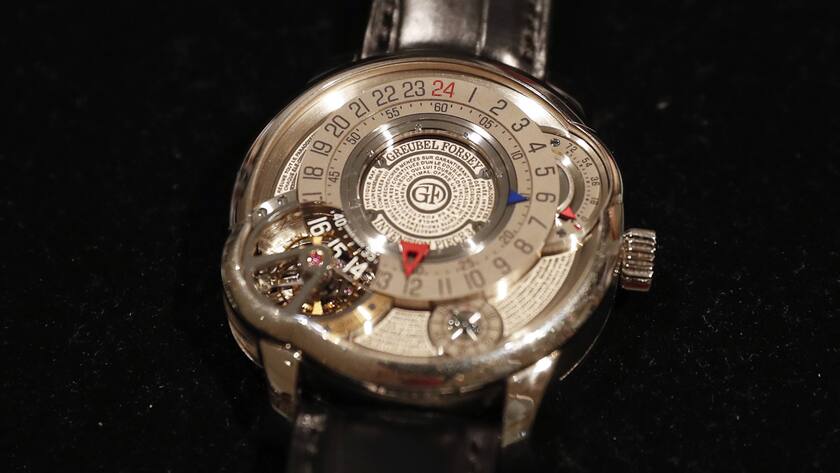 A Greubel Forsey, Invention Piece 3, Tourbillon power reserve, 18K while gold, limited edition 9 of 11 is on display at a Christie s preview of Luxury Week including jewelry, watches, sneakers, handbags and accessories in New York City on Friday, December 3, 2021. PUBLICATIONxINxGERxSUIxAUTxHUNxONLY NYP20211203122 JohnxAngelillo