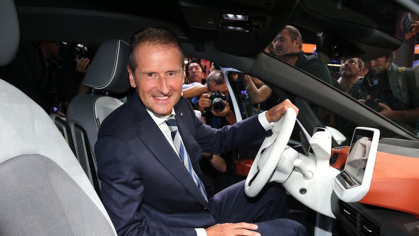 FRANKFURT AM MAIN, GERMANY - SEPTEMBER 09: Herbert Diess, Chairman of the Board of Management Volkswagen AG and VW Passenger Cars brand, during the ID.3 World Premiere and Volkswagen Group Night at Messe Frankfurt on September 9, 2019 in Frankfurt am Main, Germany. (Photo by Gisela Schober/Getty Images for Volkswagen AG)