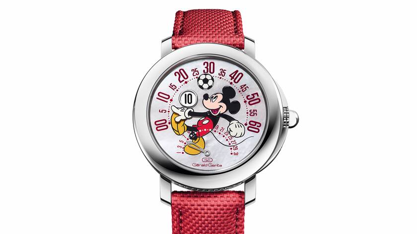 Comicfigur mit kompliziertem Werk unter dem Zifferblatt: Gérald Genta Arena Bi-Retrograde Mickey Mouse. Preis auf Anfrage.