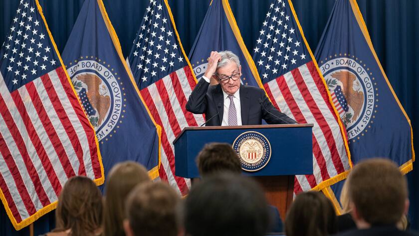 Federal Reserve Chair Jerome Powell an einer Pressekonferenz im Mai 2023.